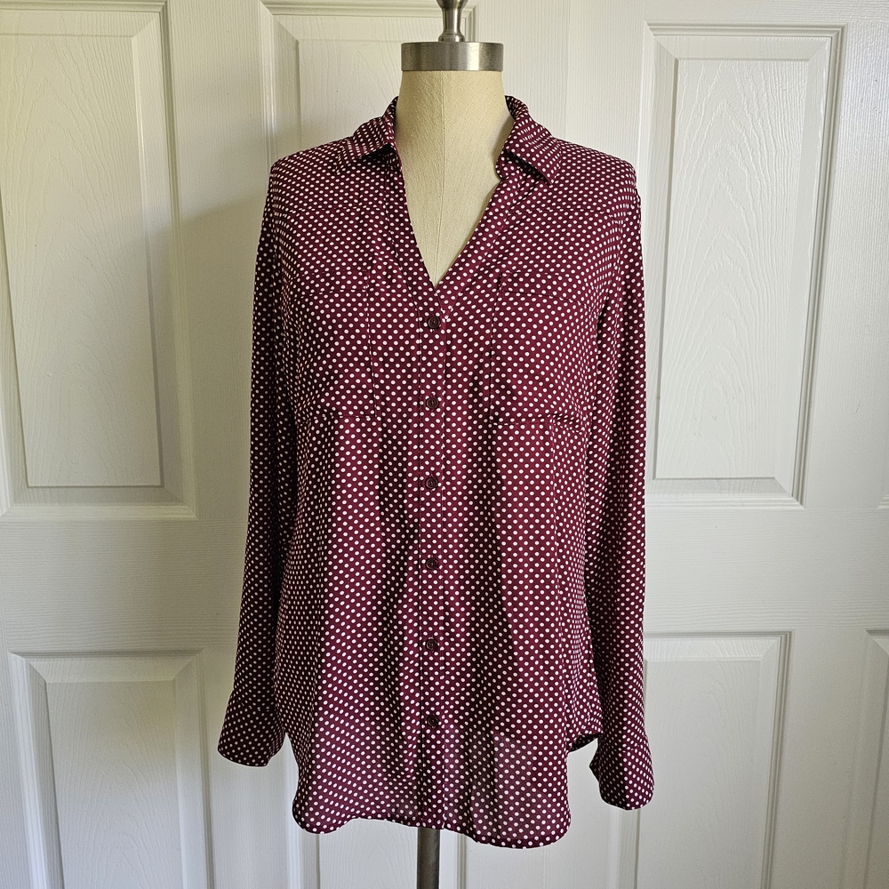 Express Burgundy Polka Dot Shirt